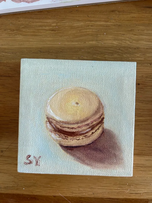 Honey macaron, a small oil painting on canvas